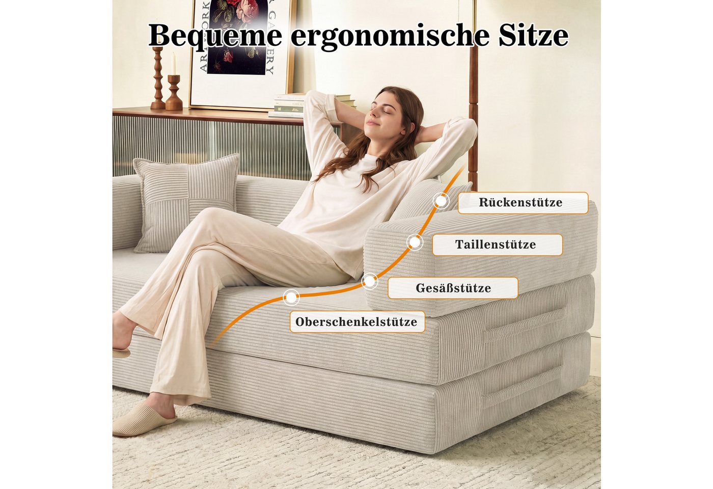 Vipbear Schlafsofa 5-in-1 Wandelsofa Cord, 300kg Belastbarkeit, 1 Teile, 2-sitzer, 200x100cm, verschiedene Farben verfügbar – Bild 5 von 5