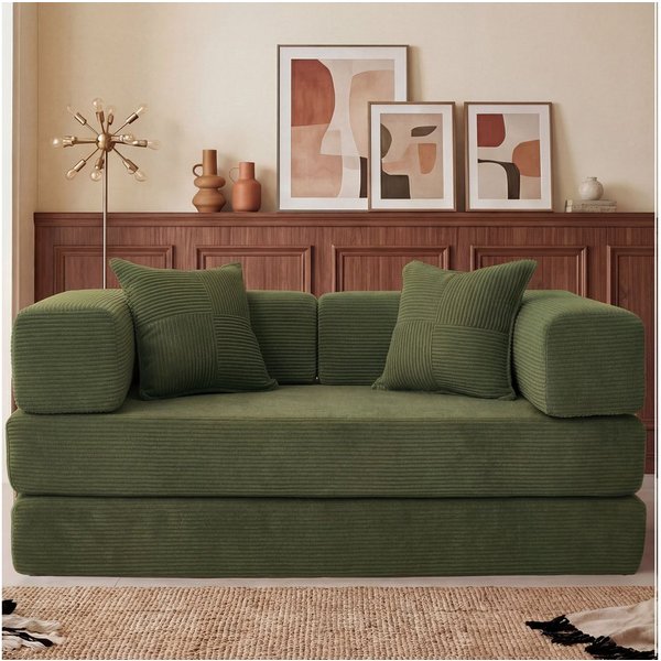 Vipbear Sofa 5-in-1 Wandelsofa aus Cord, Modulares Bodensofa, 2-sitzer, 1 Teile, montagefrei, Schlafsofa 160x180cm Grün
