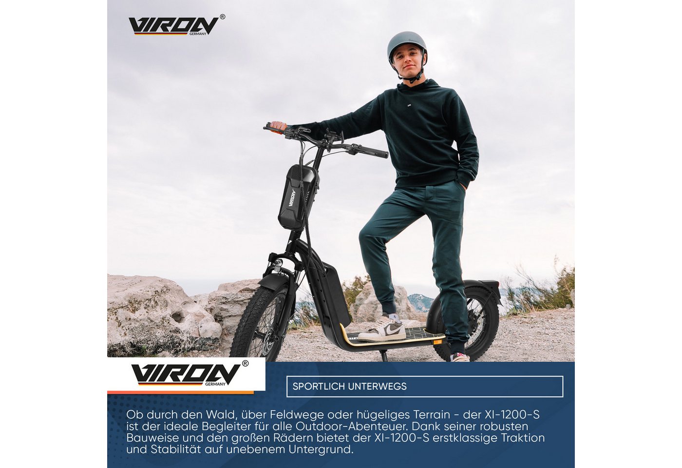 Viron E-Scooter XI-1200-S LongRange mit Straßenzulassung ABE, Elektro Scooter Elektroroller eKFV Zulassung Roller EScooter Faltbar – Bild 3 von 5