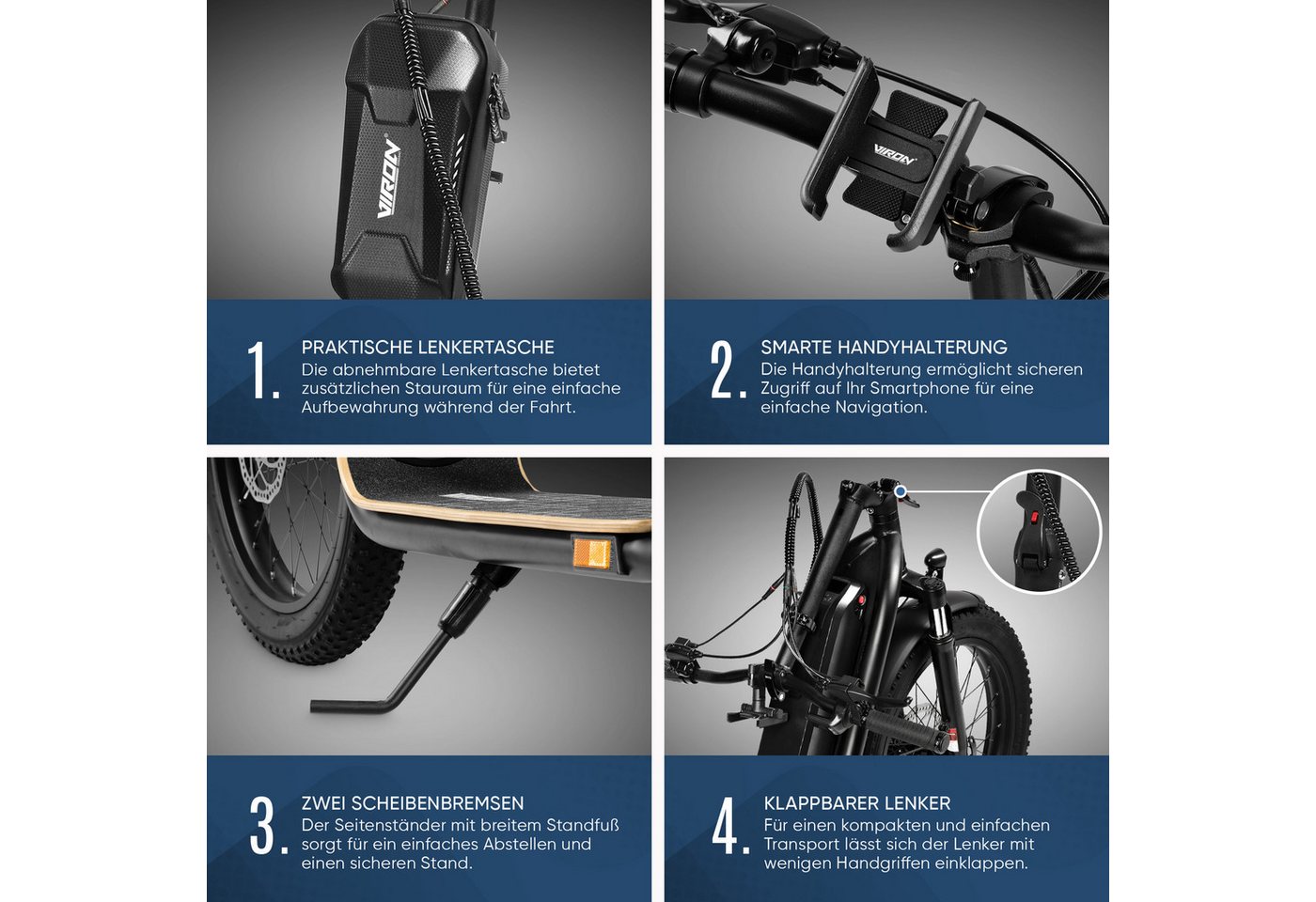 Viron E-Scooter XI-1200-S LongRange mit Straßenzulassung ABE, Elektro Scooter Elektroroller eKFV Zulassung Roller EScooter Faltbar – Bild 5 von 5