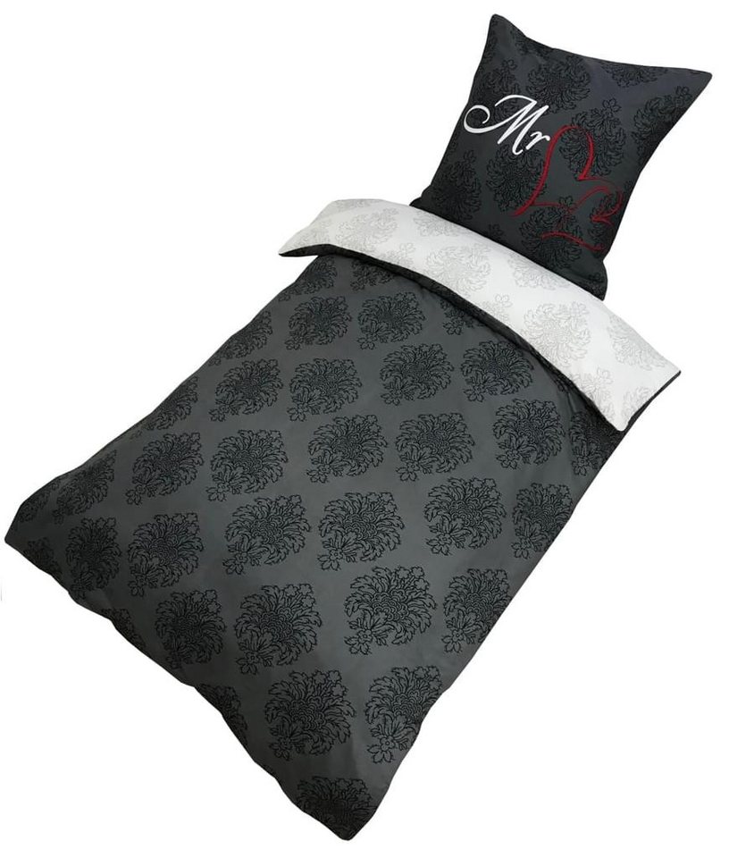 Visaggio Bettwäsche Allergiker geeignet 135x200 oder 155x220, Microfaser, 4 teilig, Partnerbettwäsche Mr & Mrs mit Ornamenten – Bild 3 von 5