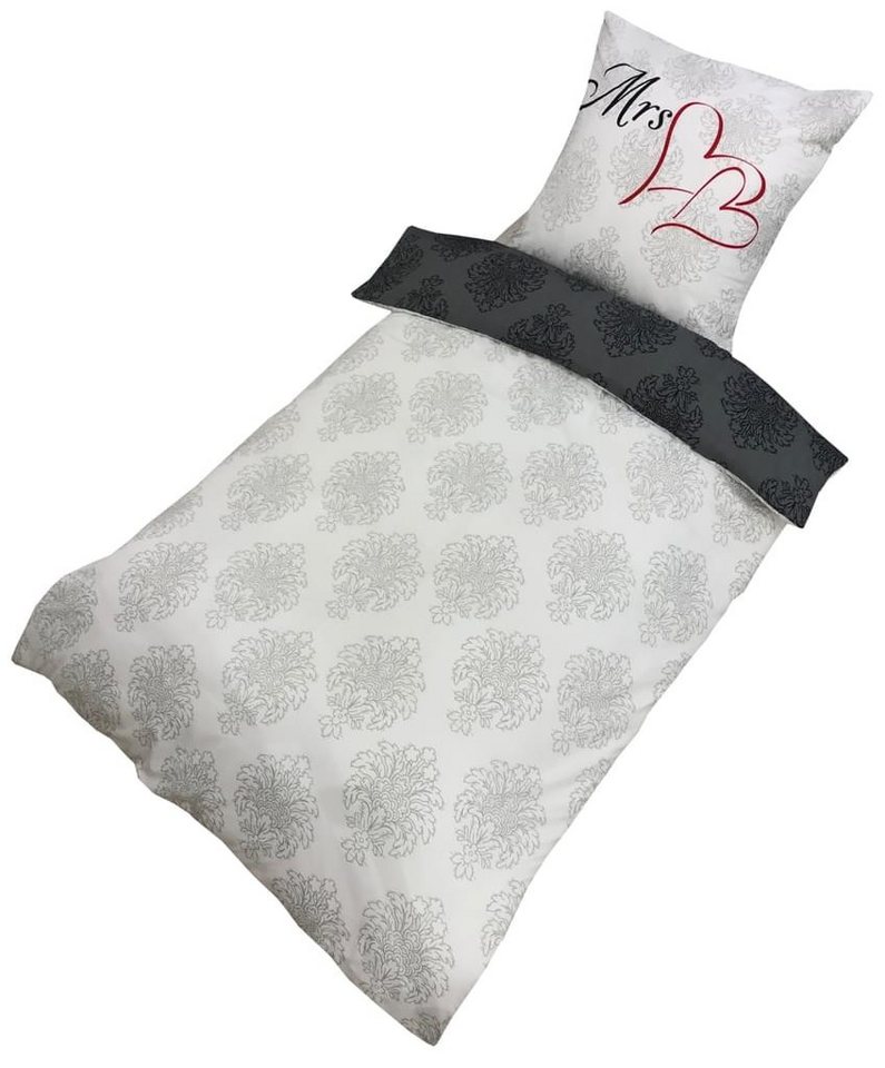 Visaggio Bettwäsche Allergiker geeignet 135x200 oder 155x220, Microfaser, 4 teilig, Partnerbettwäsche Mr & Mrs mit Ornamenten – Bild 4 von 5