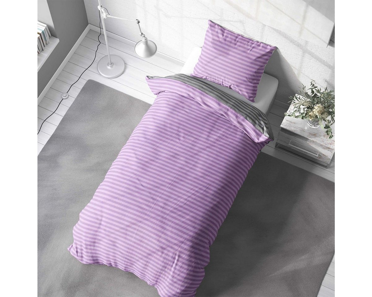 Visaggio Bettwäsche Baumwolle 135x200, 155x200, 155x220, 200x200, 200x220 oder 240x220, Renforcé, 2 teilig, Stripe Wendebettwäsche Streifen, mit Reißverschluss – Bild 2 von 3