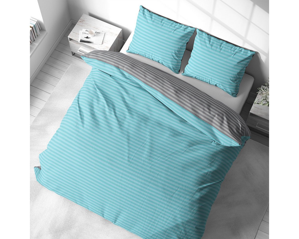 Visaggio Bettwäsche Baumwolle 135x200, 155x200, 155x220, 200x200, 200x220 oder 240x220, Renforcé, 3 teilig, Stripe Wendebettwäsche Streifen, mit Reißverschluss – Bild 2 von 2