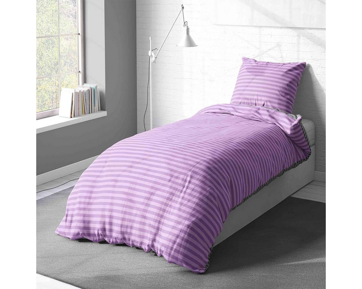 Visaggio Bettwäsche Baumwolle 135x200, 155x200, 155x220, 200x200, 200x220 oder 240x220, Renforcé, 2 teilig, Stripe Wendebettwäsche Streifen, mit Reißverschluss – Bild 3 von 3