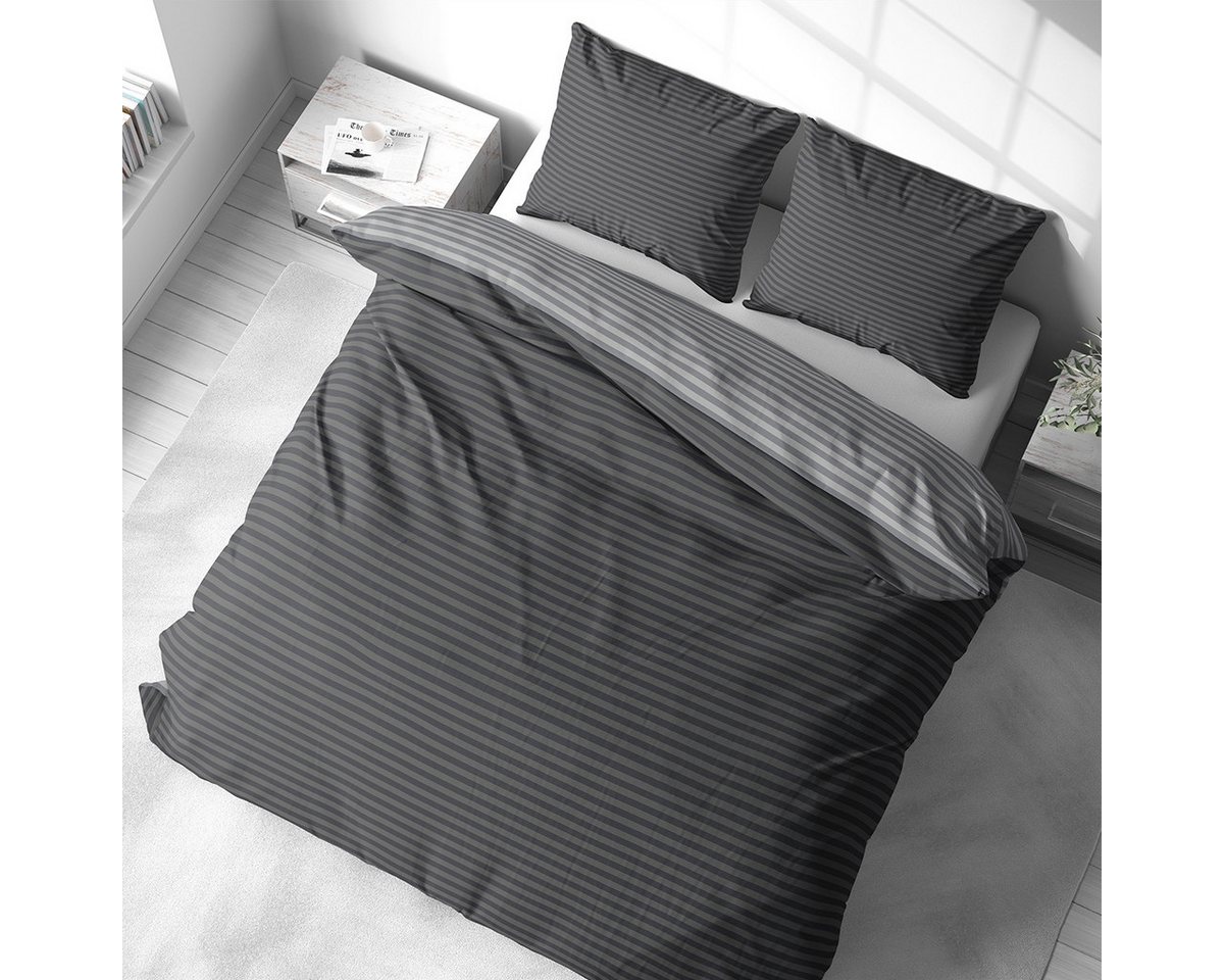 Visaggio Bettwäsche Baumwolle 135x200, 155x200, 155x220, 200x200, 200x220 oder 240x220, Renforcé, 3 teilig, Stripe Wendebettwäsche Streifen, mit Reißverschluss – Bild 2 von 2