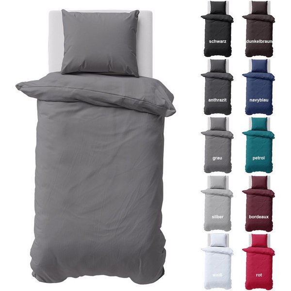 Visaggio Bettwäsche Baumwolle Uni Bettbezug Set Einfarbig 135x200, 155x220, Renforcé, 2 teilig, 100% Baumwolle mit Reißverschluss, moderne Bettbezug Set