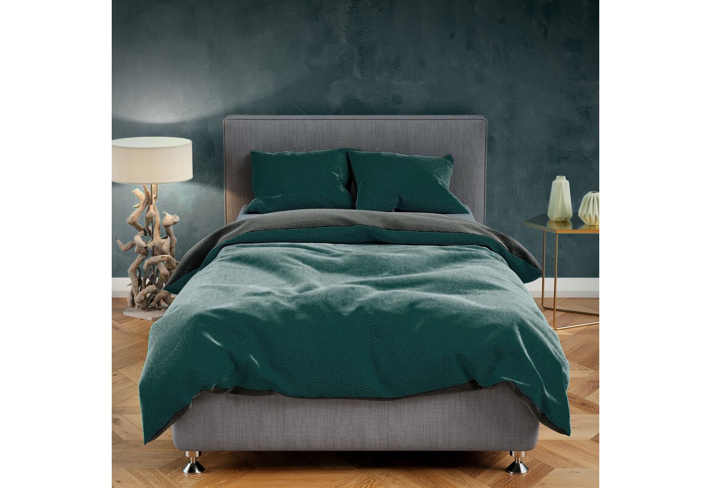 Visaggio Bettwäsche Winter Teddy Plüsch, Fleece, 2 teilig, Flauschig warmes Cashmere Touch, Einfarbig Wende – Bild 2 von 5