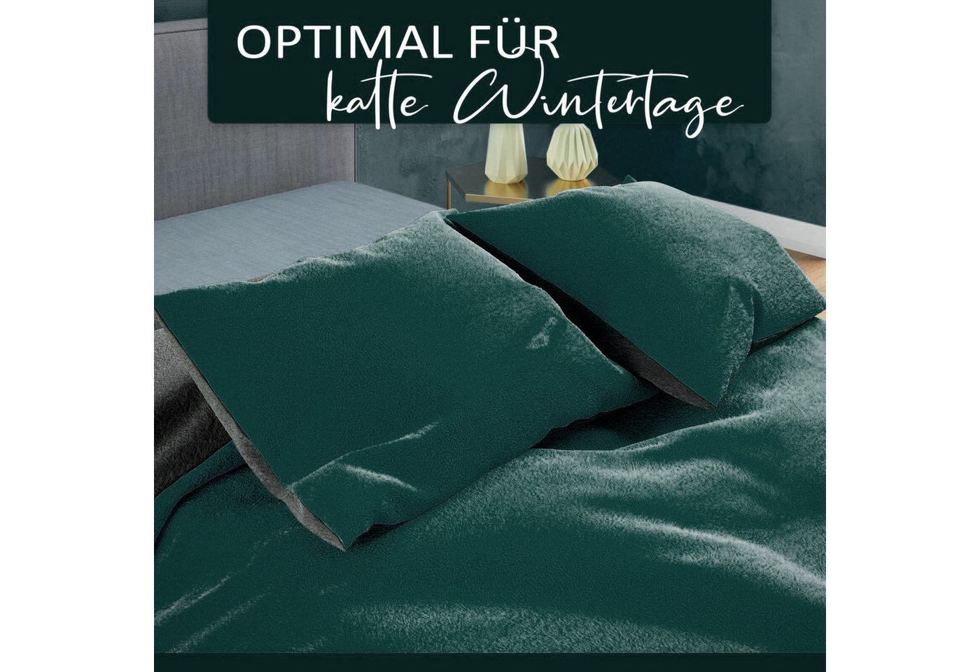 Visaggio Bettwäsche Winter Teddy Plüsch, Fleece, 2 teilig, Flauschig warmes Cashmere Touch, Einfarbig Wende – Bild 5 von 5