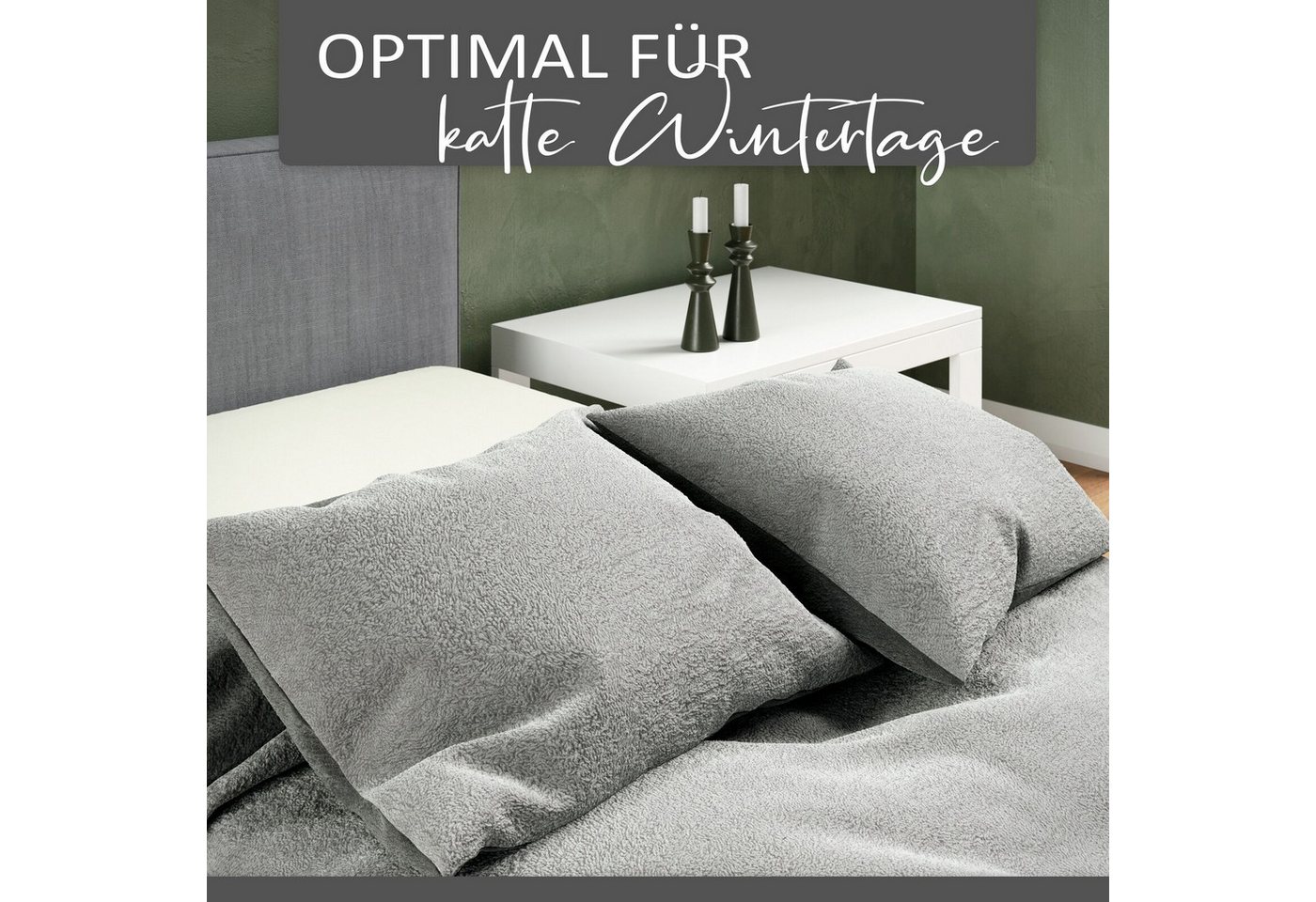Visaggio Bettwäsche Winter Teddy Plüsch, Fleece, 2 teilig, Flauschig warmes Cashmere Touch, Einfarbig Wende – Bild 5 von 5