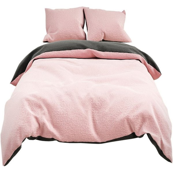 Visaggio Bettwäsche Winter Teddy Plüsch, Fleece, 2 teilig, Flauschig warmes Cashmere Touch, Einfarbig Wende
