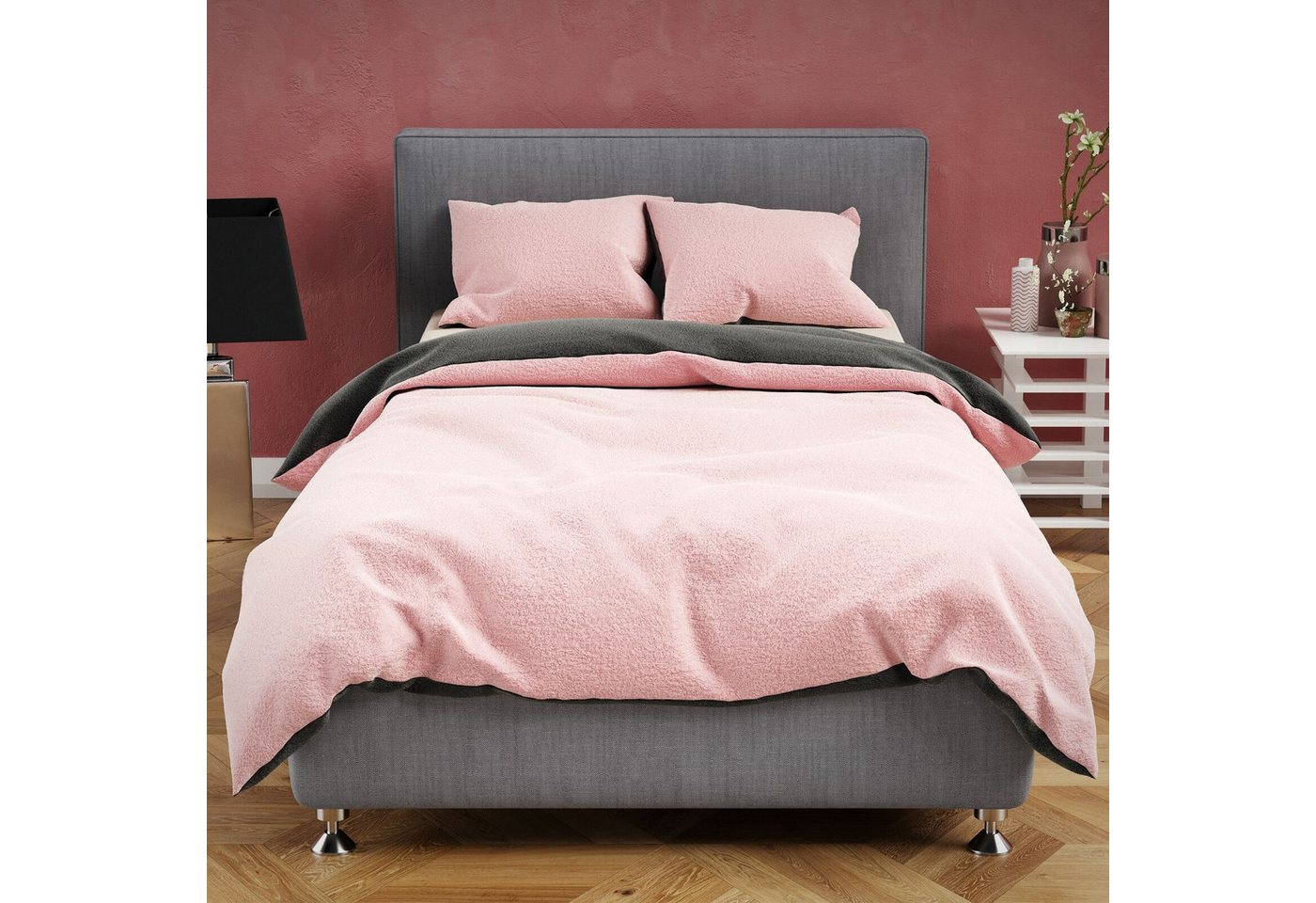 Visaggio Bettwäsche Winter Teddy Plüsch, Fleece, 2 teilig, Flauschig warmes Cashmere Touch, Einfarbig Wende – Bild 2 von 5