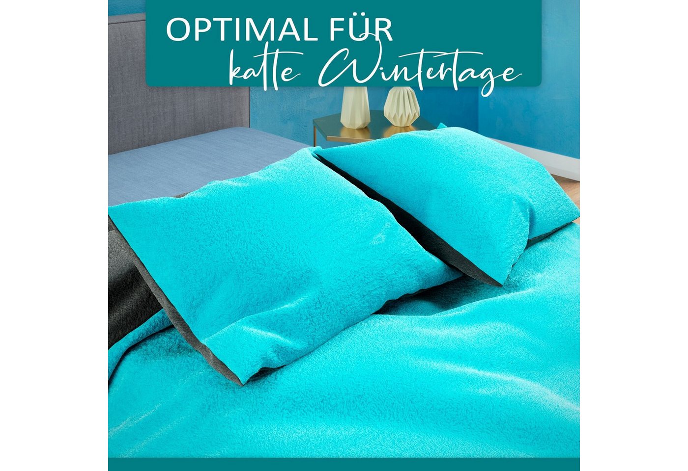 Visaggio Bettwäsche Winter Teddy Plüsch, Fleece, 2 teilig, Flauschig warmes Cashmere Touch, Einfarbig Wende – Bild 5 von 5