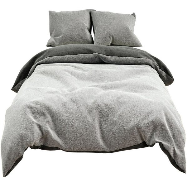 Visaggio Bettwäsche Winter Teddy Plüsch, Fleece, 3 teilig, Flauschig warmes Cashmere Touch, Einfarbig Wende