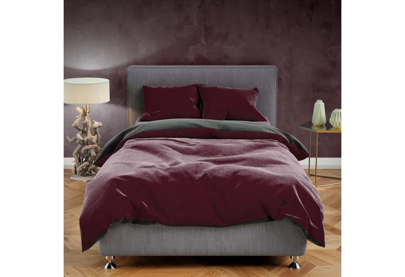 Visaggio Bettwäsche Winter Teddy Plüsch, Fleece, 2 teilig, Flauschig warmes Cashmere Touch, Einfarbig Wende – Bild 2 von 5