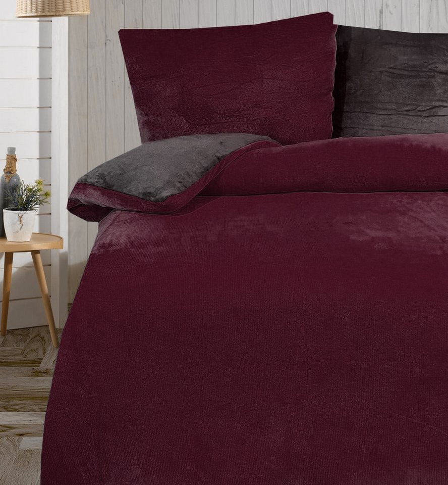 Visaggio Bettwäsche Winter Teddy Plüsch, Fleece, 2 teilig, Flauschig warmes Cashmere Touch, Einfarbig Wende – Bild 3 von 5