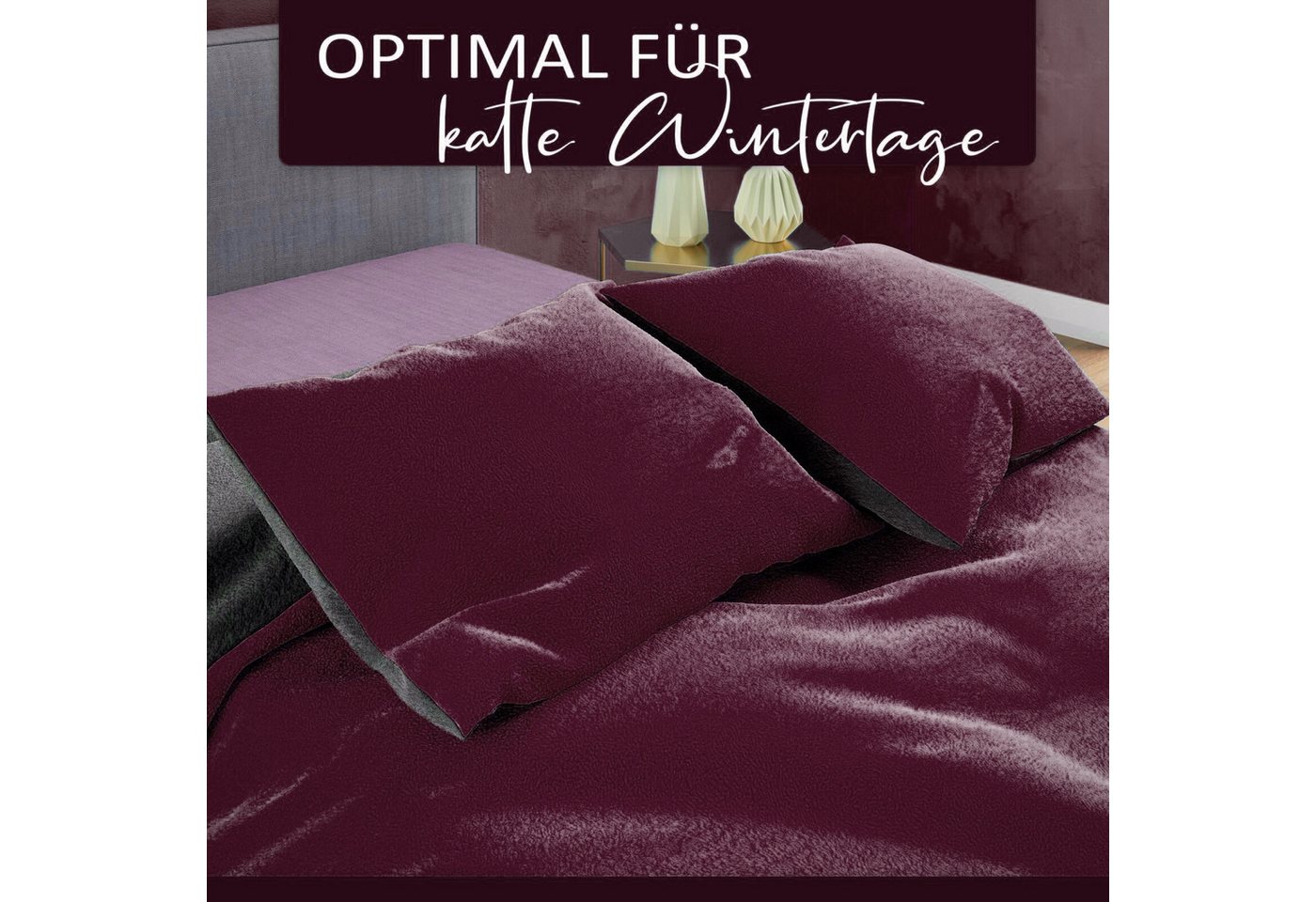 Visaggio Bettwäsche Winter Teddy Plüsch, Fleece, 2 teilig, Flauschig warmes Cashmere Touch, Einfarbig Wende – Bild 5 von 5