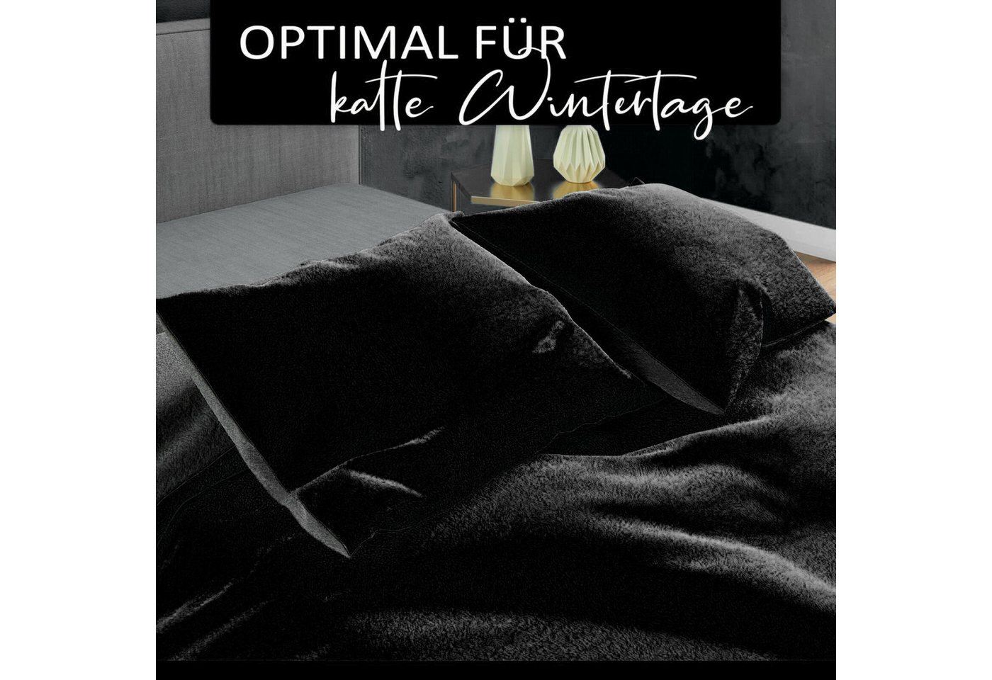 Visaggio Bettwäsche Winter Teddy Plüsch, Fleece, 4 teilig, Flauschig warmes Cashmere Touch, Einfarbig Wende – Bild 5 von 5