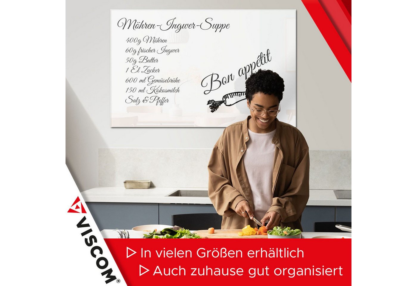 Viscom Magnettafel MIO, Glas-Magnettafel - beschreibbar & trocken abwischbar - inkl. Zubehör – Bild 4 von 5