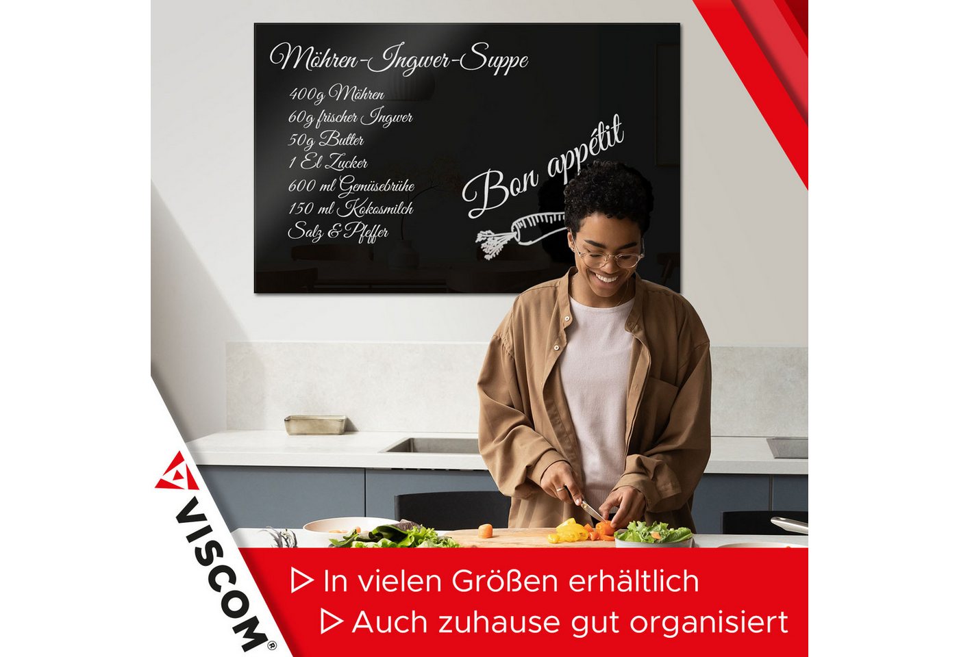 Viscom Magnettafel MIO, Glas-Magnettafel - beschreibbar & trocken abwischbar - inkl. Zubehör – Bild 4 von 5