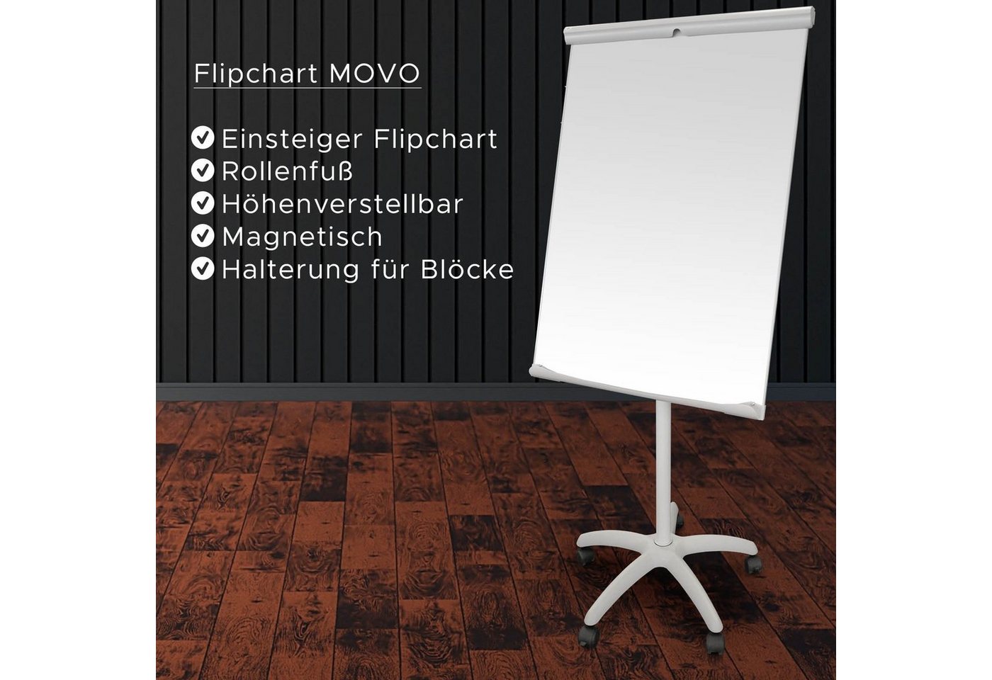 Viscom Magnettafel Movo, Flipchart mit Rollenfuß - magnetisch - mobiles Whiteboard mit Ständer – Bild 2 von 5