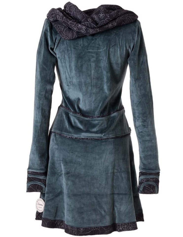 Vishes Midikleid Samtkleid warm mit großem Kapuzenkragen Ethno, Hippie, Goa, Elfen Style – Bild 2 von 5
