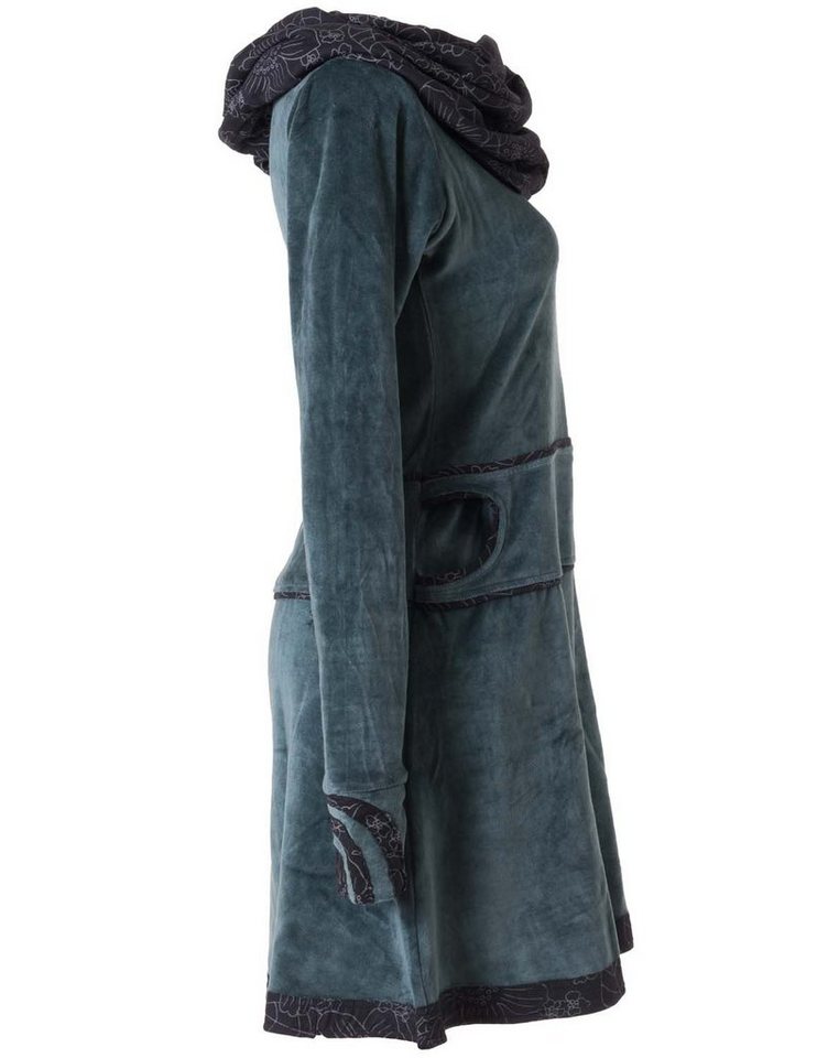 Vishes Midikleid Samtkleid warm mit großem Kapuzenkragen Ethno, Hippie, Goa, Elfen Style – Bild 5 von 5