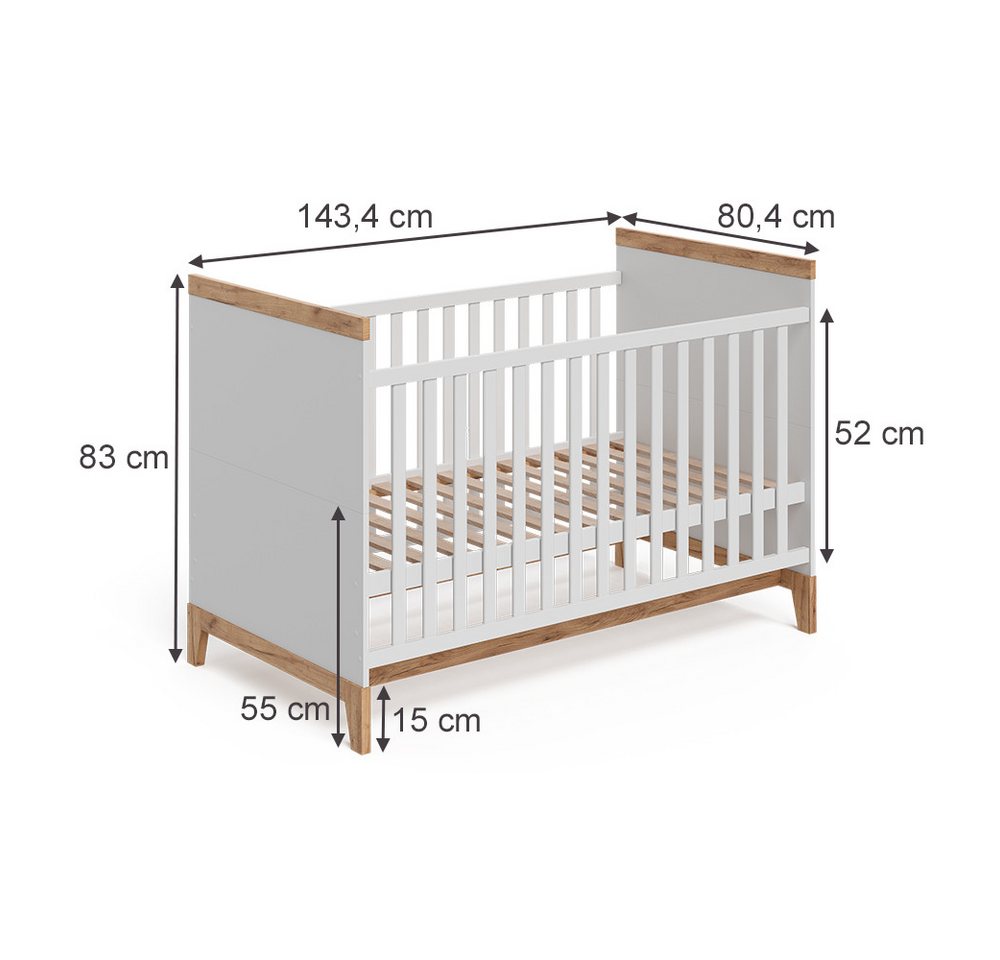 VitaliSpa® Babybett Malia, Weiß/Artisan, 70x140 cm, 1-tlg. – Bild 2 von 5