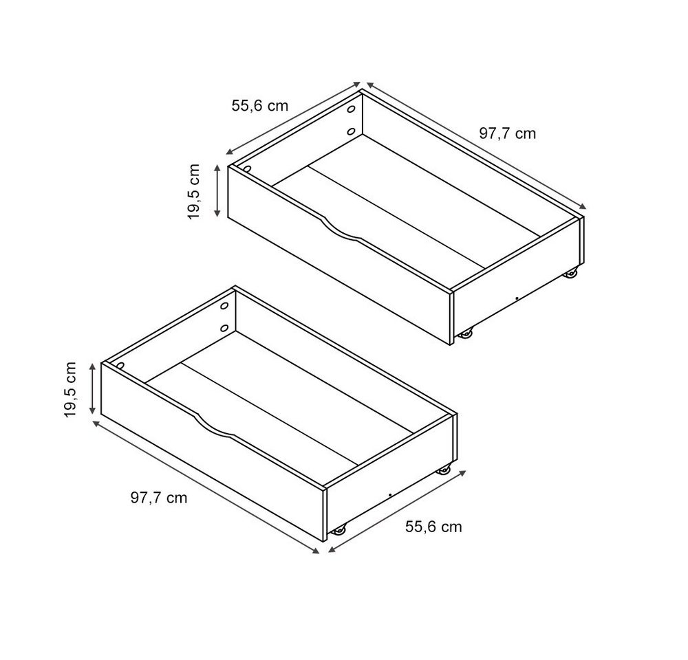VitaliSpa® Bettschubkasten Everest, Weiß, 98 x 56 cm 2er Set (2 St), rollbar – Bild 3 von 5