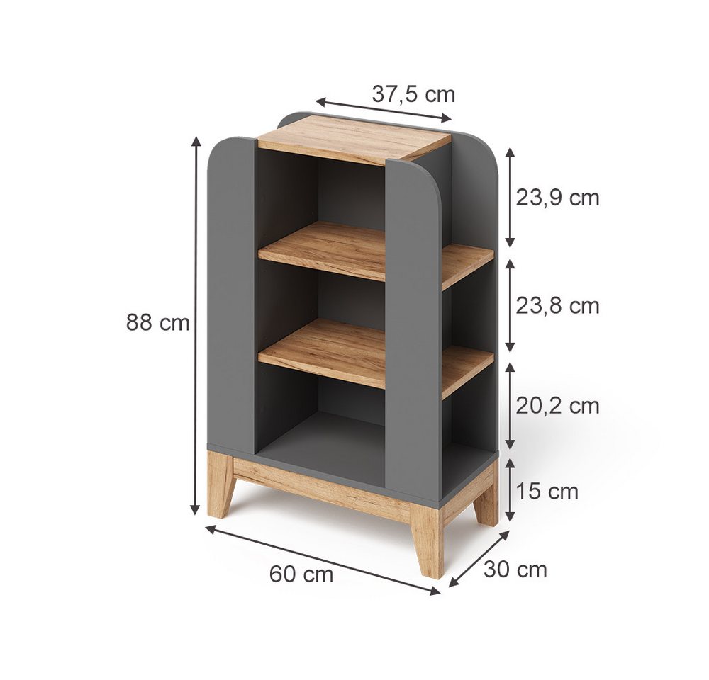 VitaliSpa® Bücherregal Malia, Artisan/Grau, 60 x 88 cm mit 9 fächern, 1-tlg. – Bild 2 von 5