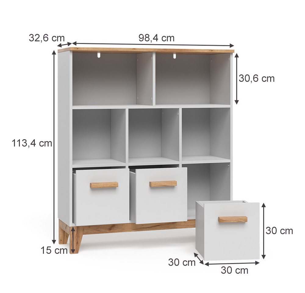 VitaliSpa® Bücherregal Malia, Weiß/Artisan/Weiß, 98.4 x 113.4 cm, 1-tlg. – Bild 2 von 5