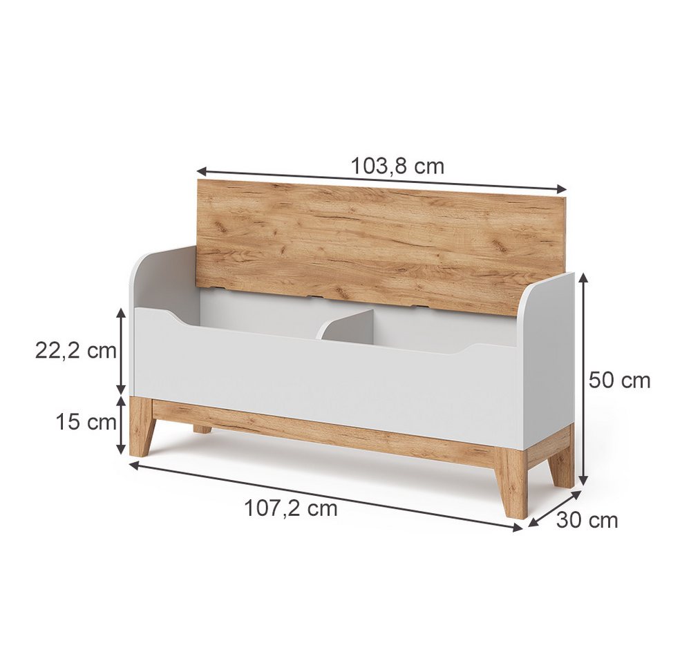 VitaliSpa® Bücherregal Malia, Weiß/Artisan/Weiß, 107.2 x 50 cm mit Sitzfläche, 1-tlg. – Bild 2 von 5
