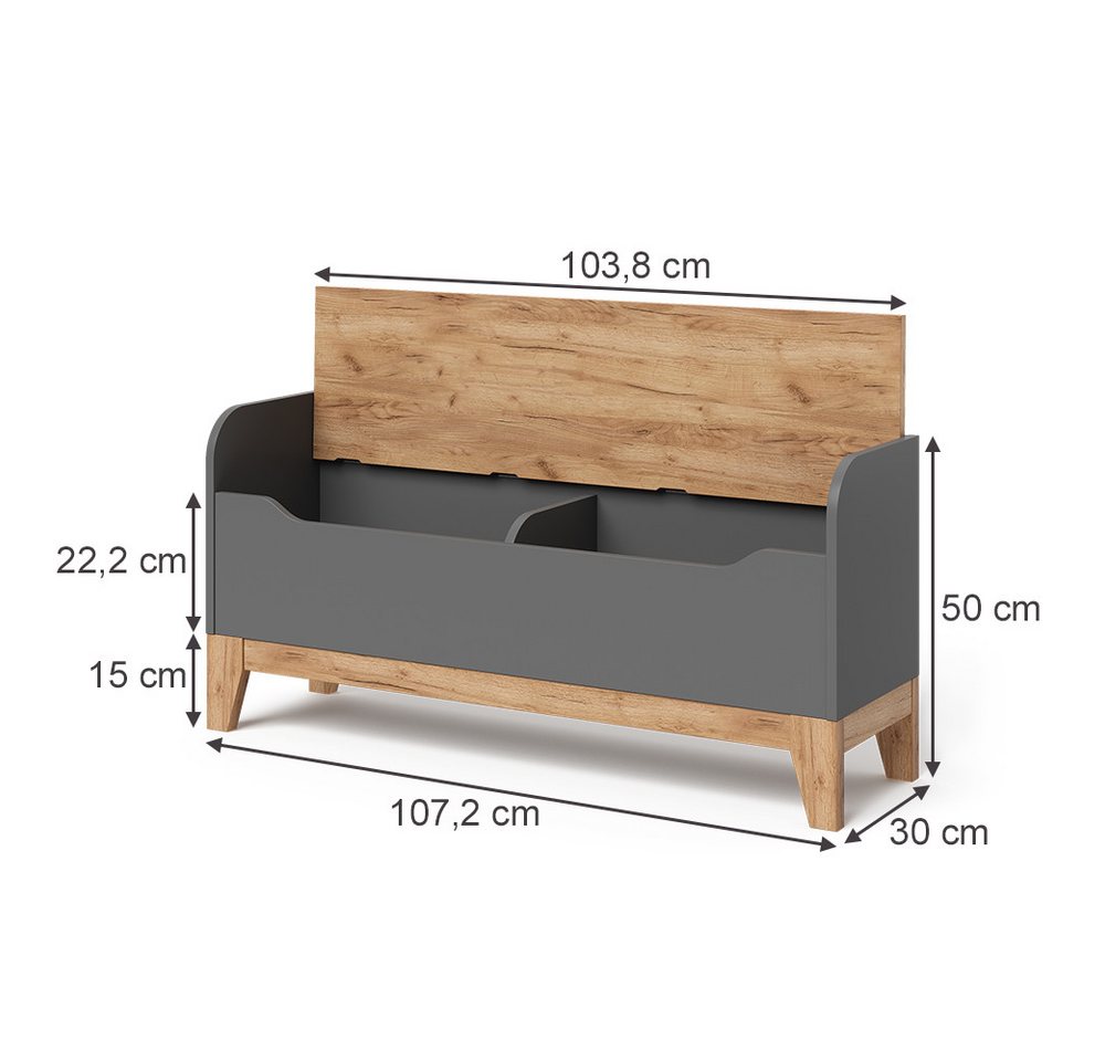 VitaliSpa® Bücherregal Malia, Grau/Artisan/Artisan, 107.2 x 50 cm mit Sitzfläche, 1-tlg. – Bild 2 von 5