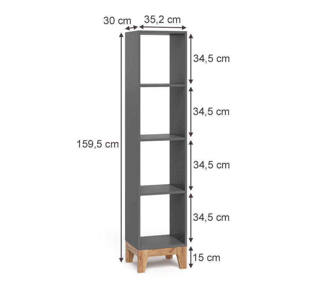 VitaliSpa® Bücherregal Malia, Grau/Artisan/Artisan, 35.2 x 159.5 cm, 1-tlg. – Bild 2 von 5
