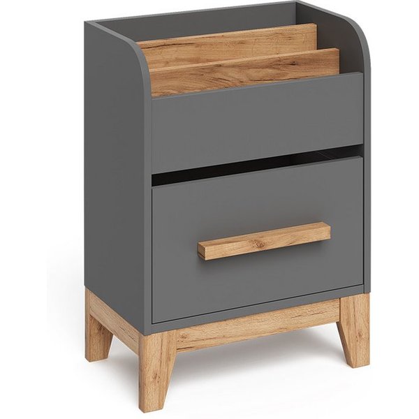 VitaliSpa® Bücherregal Malia, Grau/Artisan, 55 x 70 cm mit Schublade, 1-tlg.