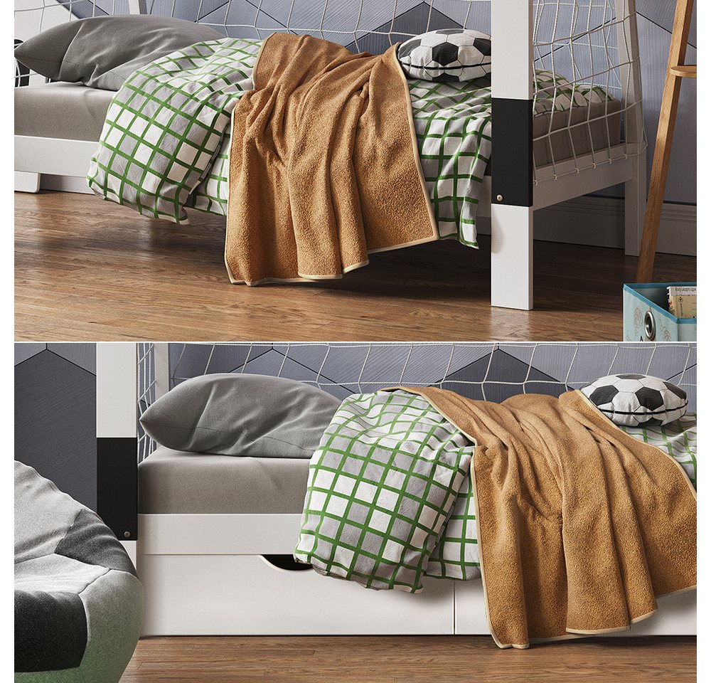 VitaliSpa® Kinderbett Fußballtor, Weiß/Schwarz, 178 x 142.5 cm mit Schublade und Matratze (2-tlg) – Bild 5 von 5