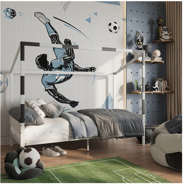 VitaliSpa® Kinderbett Goal, Weiß/Schwarz, 90x200 (1-tlg)