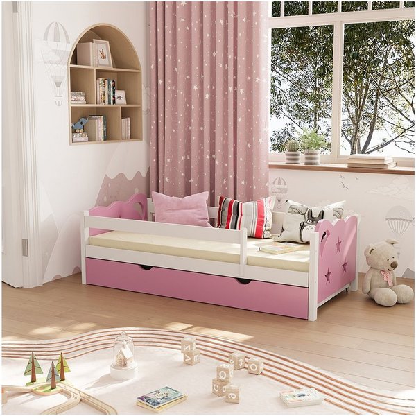 VitaliSpa® Kinderbett Jessica, Rosa/Weiß, 80x160 cm mit Schublade, ohne Matratze (2-tlg), Fade Resistant