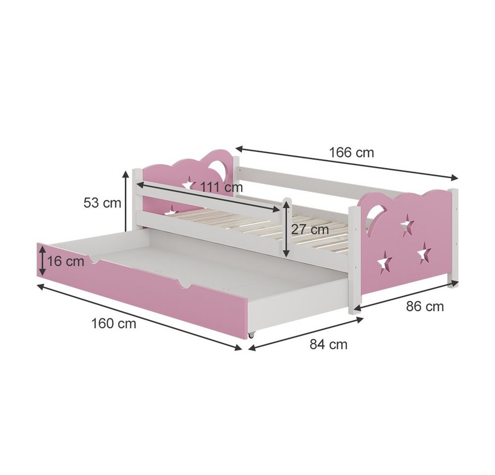 VitaliSpa® Kinderbett Jessica, Rosa/Weiß, 80x160 cm mit Schublade, ohne Matratze (2-tlg), Fade Resistant – Bild 3 von 5