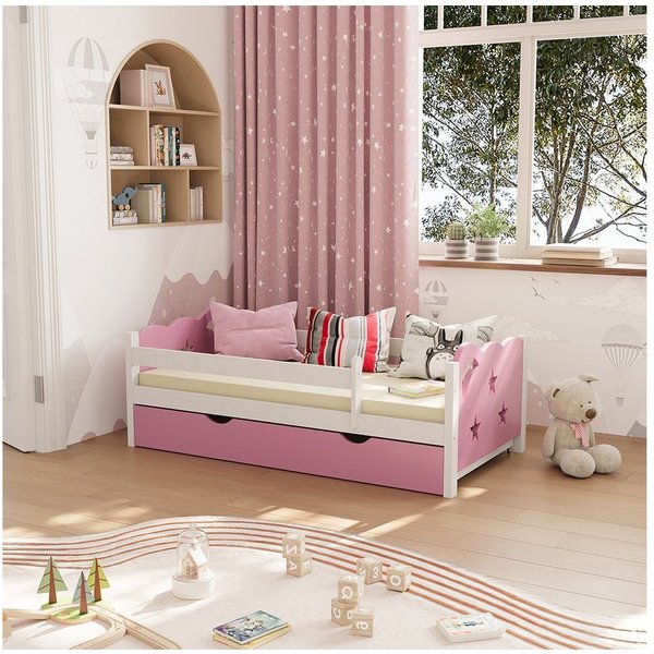 VitaliSpa® Kinderbett Jessica, Rosa/Weiß, 70x140 cm mit Schublade, ohne Matratze (2-tlg), Fade Resistant