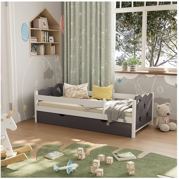 VitaliSpa® Kinderbett Jessica, Grau/Weiß, 80x160 cm mit Schublade, ohne Matratze (2-tlg), Fade Resistant