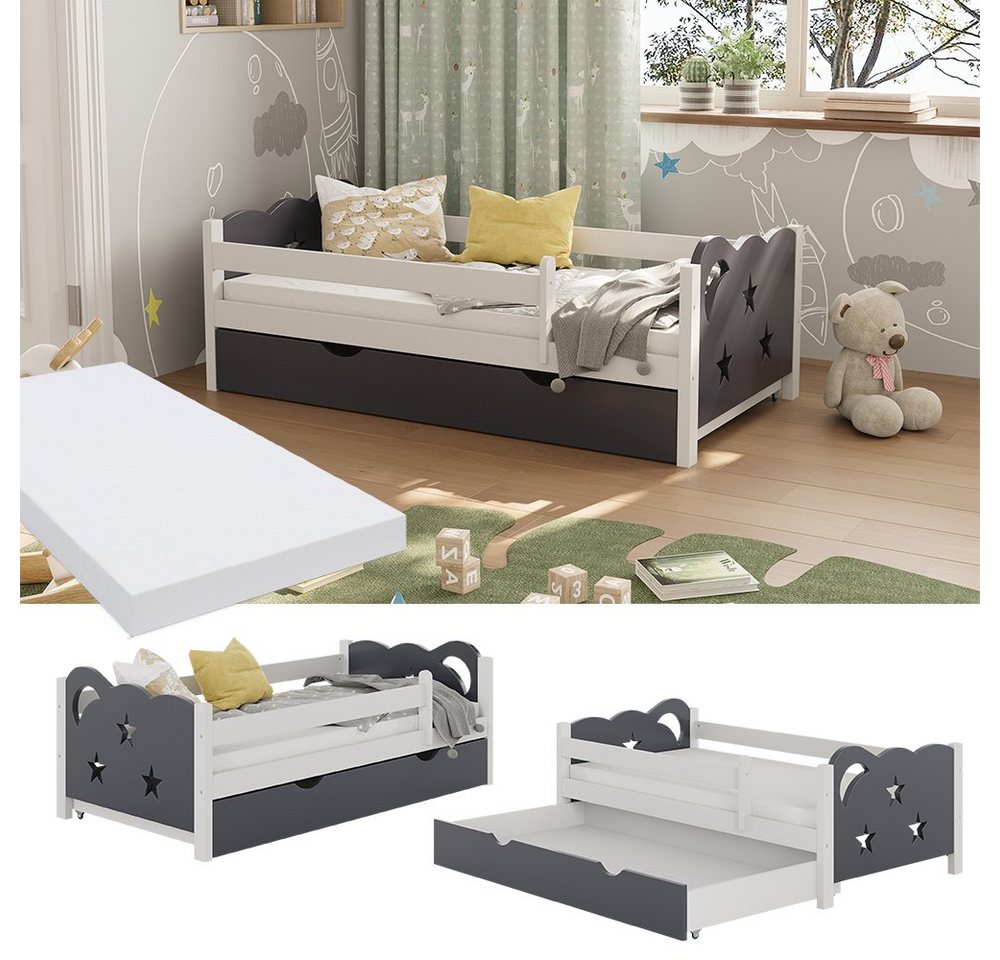 VitaliSpa® Kinderbett Jessica, Grau/Weiß, 70x140 cm mit Schublade und Matratze (3-tlg) – Bild 2 von 5