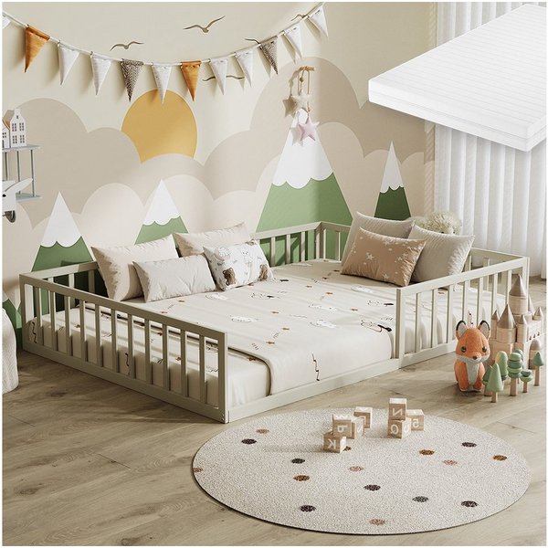 VitaliSpa® Kinderbett Minno, Greige, 140x200 mit Matratze (2-tlg)