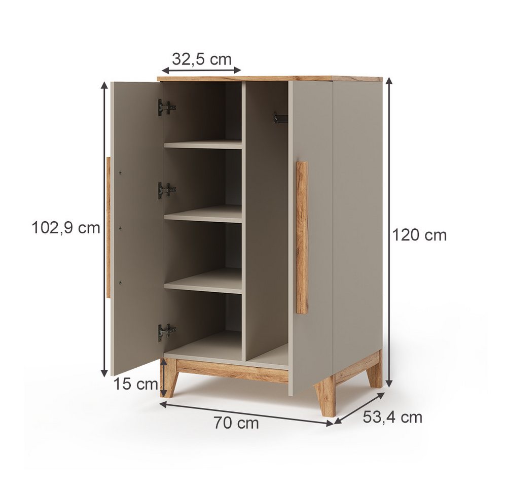 VitaliSpa® Kleiderschrank Malia, Cashmere/Artisan/Artisan, 70 x 120 cm (1-St) – Bild 2 von 5