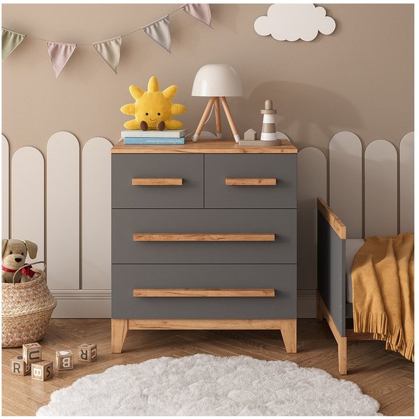 VitaliSpa® Kommode Malia, Grau/Artisan/Artisan, 80 x 88 cm mit 4 Schubladen (1 St)
