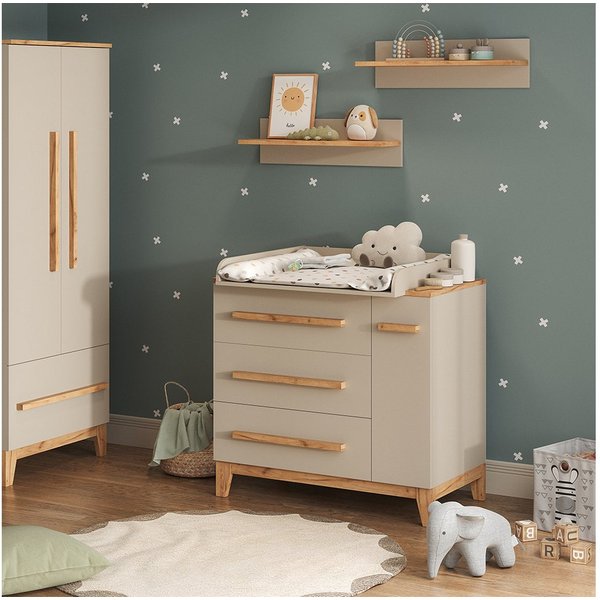 VitaliSpa® Wickelkommode Malia, Cashmere/Artisan, 98 x 98 cm mit Schubladen