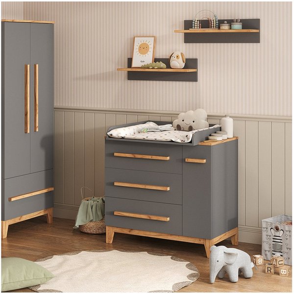 VitaliSpa® Wickelkommode Malia, Grau/Artisan, 98 x 98 cm mit Schubladen