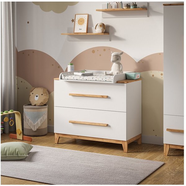 VitaliSpa® Wickelkommode Malia, Weiß/Artisan/Artisan, 108 x 98 cm mit 2 Schubladen