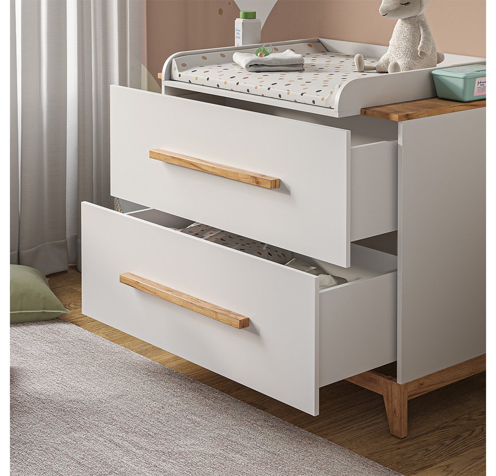 VitaliSpa® Wickelkommode Malia, Weiß/Artisan/Artisan, 108 x 98 cm mit 2 Schubladen – Bild 4 von 5