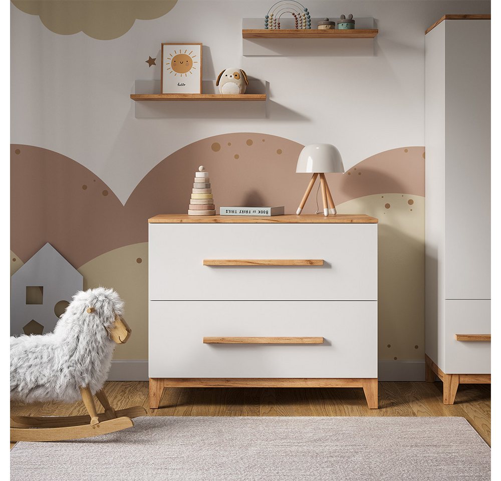 VitaliSpa® Wickelkommode Malia, Weiß/Artisan/Artisan, 108 x 98 cm mit 2 Schubladen – Bild 5 von 5